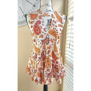 True Craft White Spring Ivory Gold Paisley Top Size S Keyhole Halter Neck